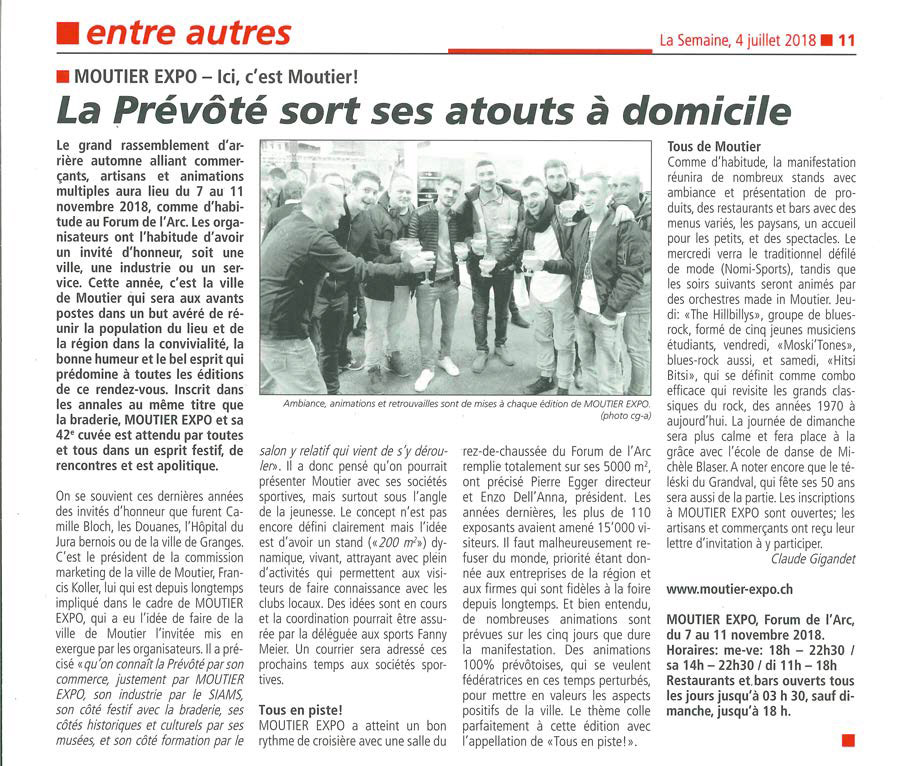 moutier expo article de presse la semaine